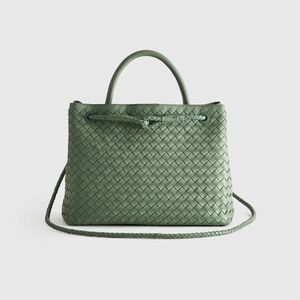 Quince Large Italian Leather Handwoven Satchel in Sage